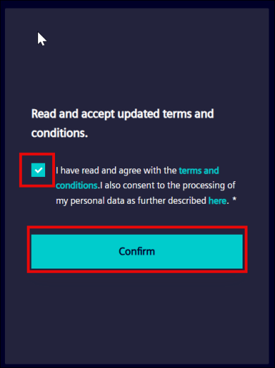 Terms and Conditions scree